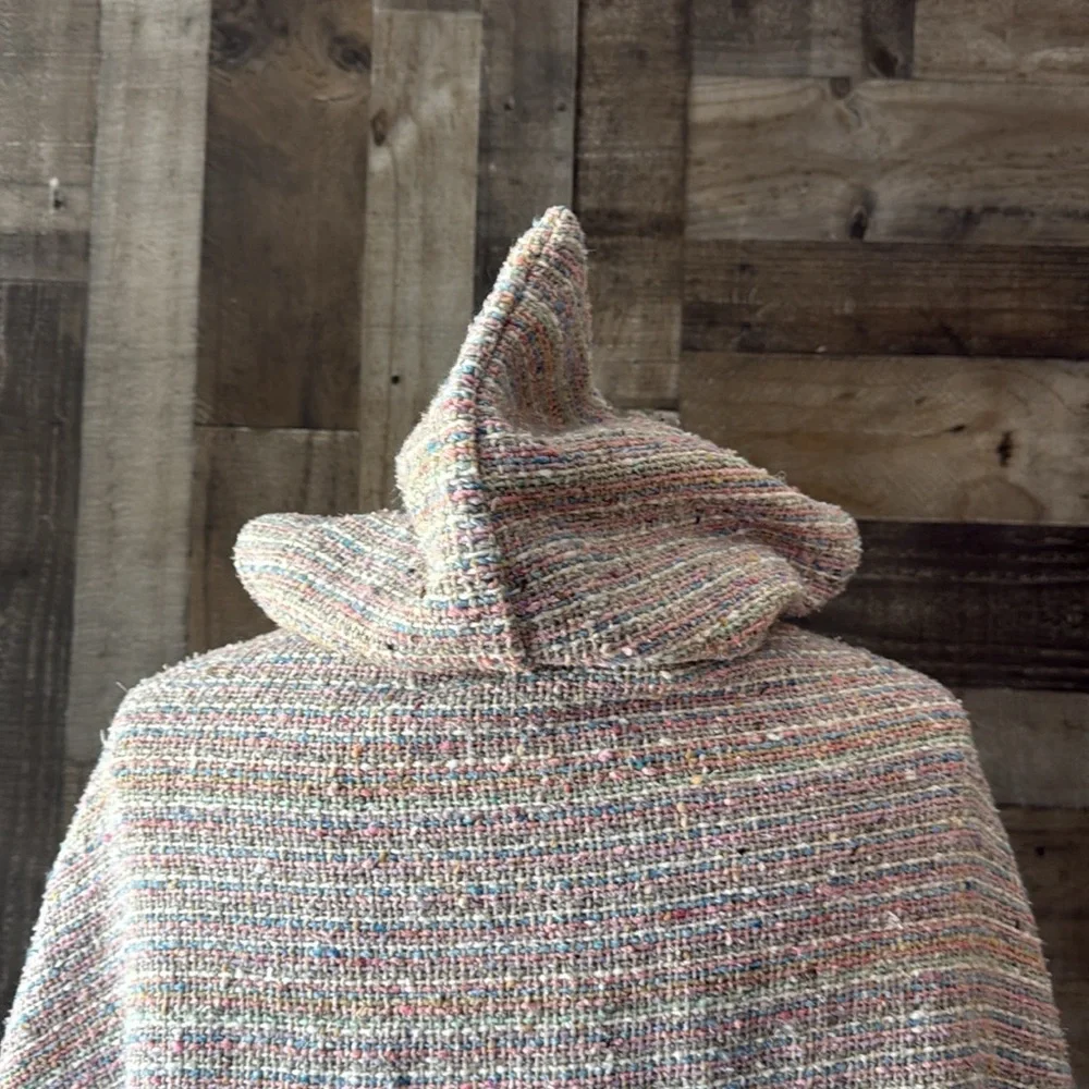 Pastel rainbow knit hooded poncho pink fringe girls OS girlhoodcore winter